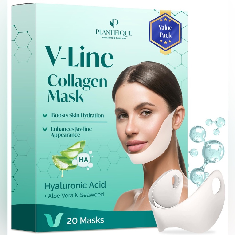 NWT PLANTIFIQUE V-Line Collagen Chin & Jawline Masks 20 Pack